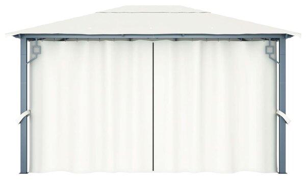 Sjenica sa zastorima i LED svjetlima 400 x 300 cm krem aluminij - Krema / 400 x 300 cm