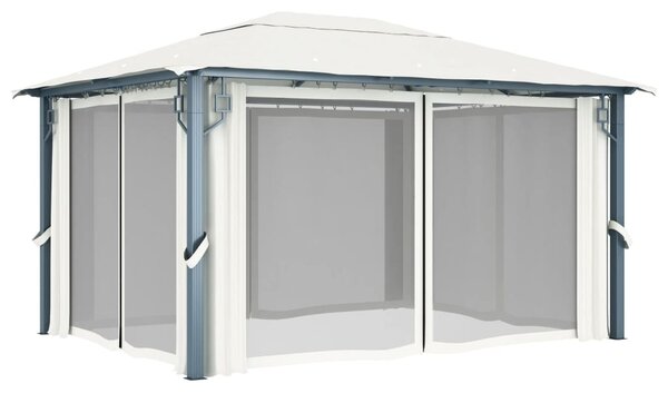 Sjenica sa zastorima i LED svjetlima 400 x 300 cm krem aluminij - Krema / 400 x 300 cm