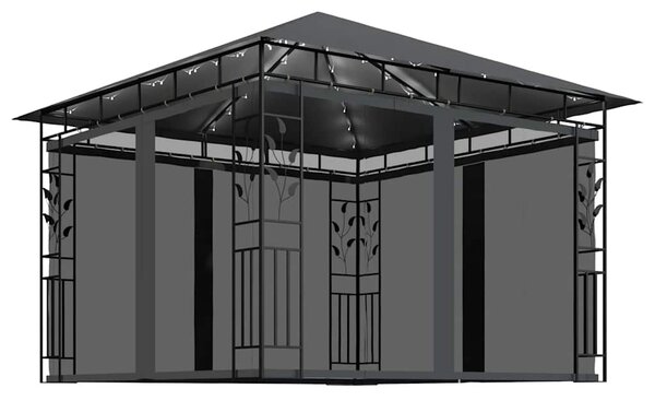Sjenica s mrežom i LED svjetlosnim trakama 3x3x2,73 m antracit - Antracitno siva / 3 x 3 x 2.73 m