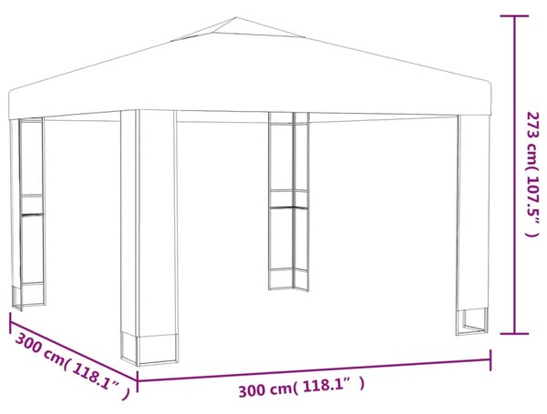 Sjenica s dva krova i LED svjetlosnim trakama 3 x 3 m bijela - Bijela / N/A