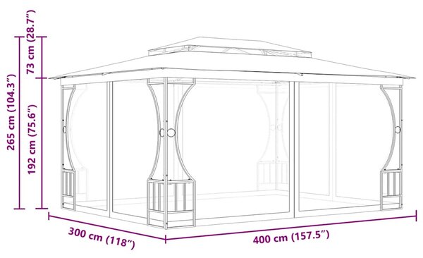 Sjenica s mrežama 300 x 400 x 265 cm krem - Krema / 300 x 400 x 265 cm