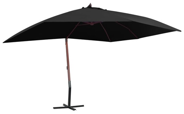 Viseći suncobran s drvenim stupom 400 x 300 cm crni - Crna / N/A