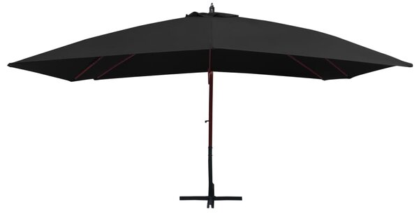 Viseći suncobran s drvenim stupom 400 x 300 cm crni - Crna / N/A