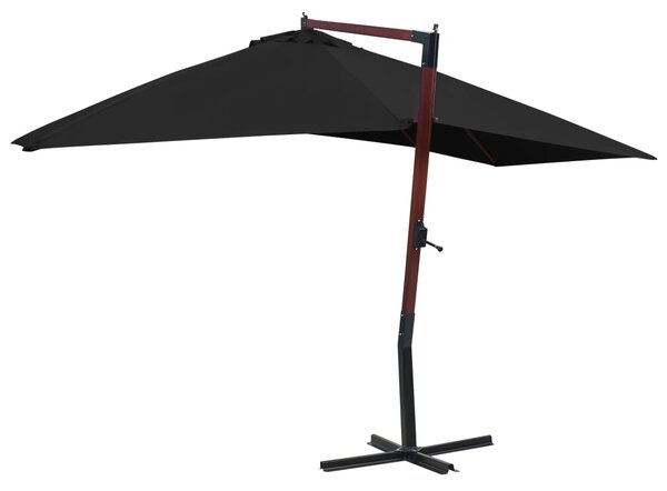 Viseći suncobran s drvenim stupom 400 x 300 cm crni - Crna / N/A