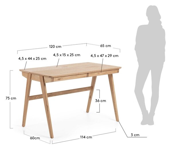 Radni stol Kave Home Jakes Natural, 120 x 65 cm