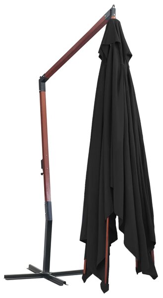 Viseći suncobran s drvenim stupom 400 x 300 cm crni - Crna / N/A