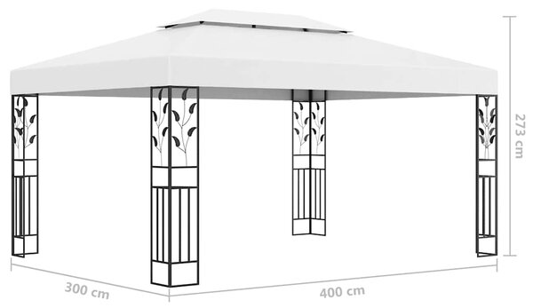 Sjenica s dva krova i LED svjetlosnim trakama 3 x 4 m bijela - Bijela / N/A
