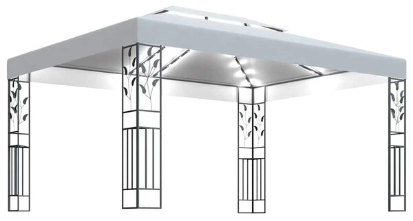 Sjenica s dva krova i LED svjetlosnim trakama 3 x 4 m bijela - Bijela / N/A