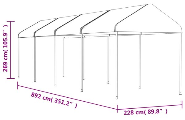 Sjenica s krovom bijela 8,92 x 2,28 x 2,69 m polietilen - Bijela / 8.92 x 2.28 x 2.69 m