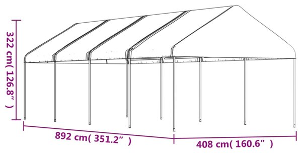 Sjenica s krovom bijela 8,92 x 4,08 x 3,22 polietilen - Bijela / 8.92 x 4.08 x 3.22 m