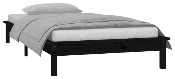 LED okvir kreveta crni 75 x 190 cm mali od masivnog drva - Crna / 75 x 190 cm