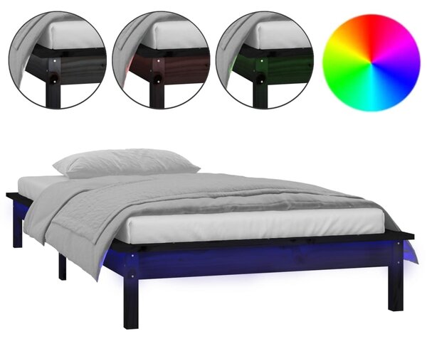LED okvir kreveta crni 75 x 190 cm mali od masivnog drva - Crna / 75 x 190 cm