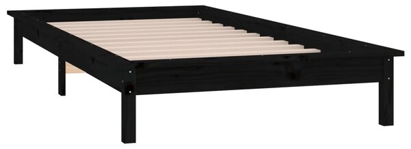 LED okvir kreveta crni 75 x 190 cm mali od masivnog drva - Crna / 75 x 190 cm