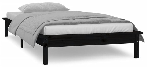 LED okvir kreveta crni 75 x 190 cm mali od masivnog drva - Crna / 75 x 190 cm