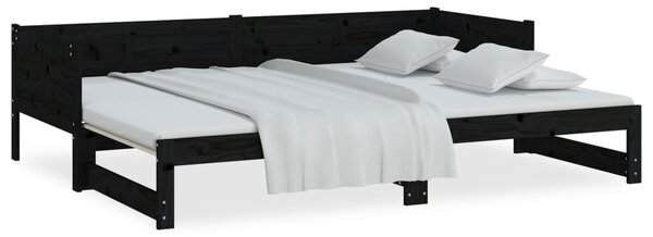 Dnevni ležaj na izvlačenje 2x(90x200) cm crni od borovine - Crna / 90 x 200 cm