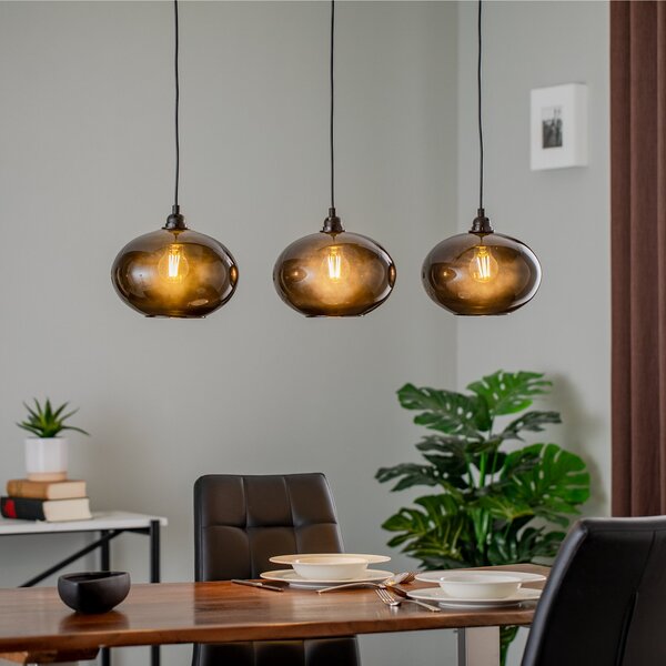 Opviq Viseća lampa Smoked 052 linearno staklo s 3 žarulje Ø27cm, prigušiva, Sivo, Dnevni boravak/blagovaonica, Staklo
