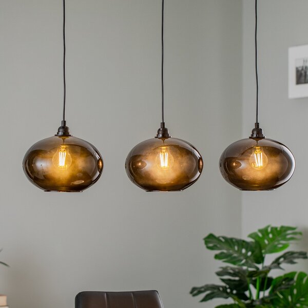 Opviq Viseća lampa Smoked 052 linearno staklo s 3 žarulje Ø27cm, prigušiva, Sivo, Dnevni boravak/blagovaonica, Staklo