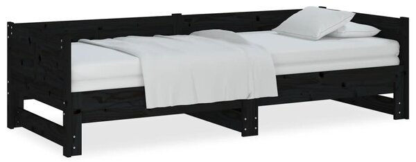 Dnevni ležaj na izvlačenje 2x(90x200) cm crni od borovine - Crna / 90 x 200 cm