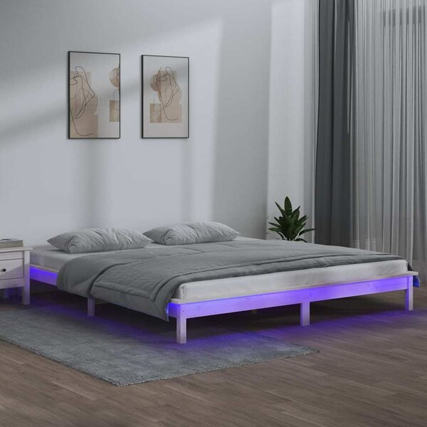 LED okvir kreveta bijeli 120x190 cm mali bračni masivno drvo - Bijela / 120 x 190 cm