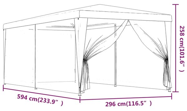 Šator za zabave sa 6 mrežastih bočnih zidova crveni 3x6 m HDPE - Crvena / 3 x 6 m