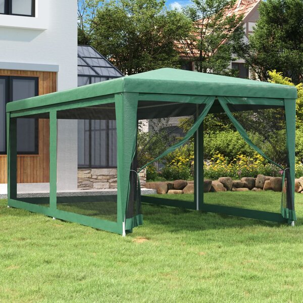 Šator za zabave sa 6 mrežastih bočnih zidova zeleni 3x6 m HDPE - Zelena / 3 x 6 m