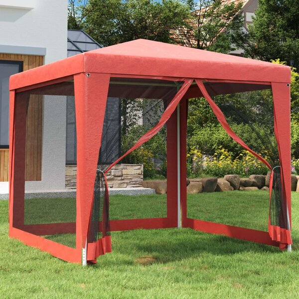 Šator za zabave s 4 mrežasta bočna zida crveni 2,5 x 2,5 m HDPE - Crvena / 2.5 x 2.5 m