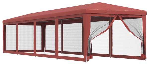 Šator za zabave s 10 mrežastih bočnih zidova crveni 3x12 m HDPE - Crvena / 3 x 12 m