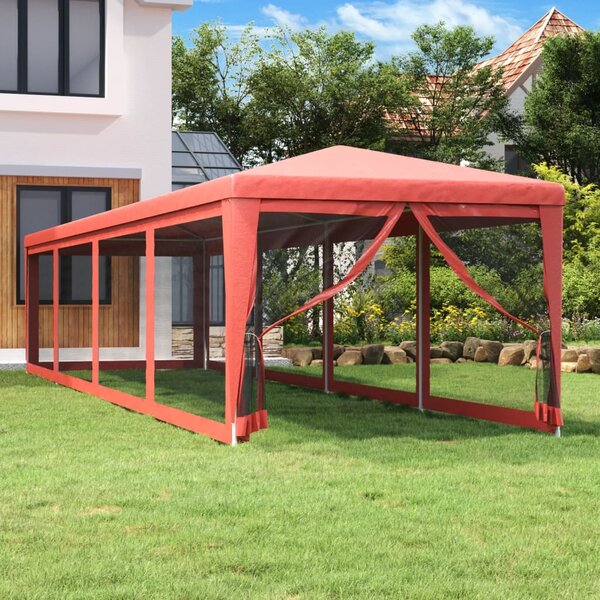 Šator za zabave s 10 mrežastih bočnih zidova crveni 3x12 m HDPE - Crvena / 3 x 12 m