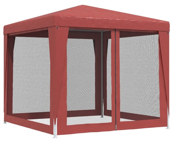 Šator za zabave s 4 mrežasta bočna zida crveni 2,5 x 2,5 m HDPE - Crvena / 2.5 x 2.5 m