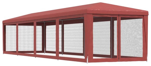 Šator za zabave s 10 mrežastih bočnih zidova crveni 3x12 m HDPE - Crvena / 3 x 12 m