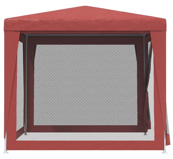 Šator za zabave s 4 mrežasta bočna zida crveni 2,5 x 2,5 m HDPE - Crvena / 2.5 x 2.5 m
