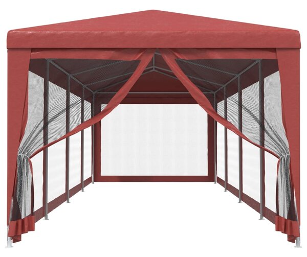 Šator za zabave s 10 mrežastih bočnih zidova crveni 3x12 m HDPE - Crvena / 3 x 12 m
