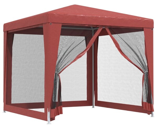 Šator za zabave s 4 mrežasta bočna zida crveni 2,5 x 2,5 m HDPE - Crvena / 2.5 x 2.5 m