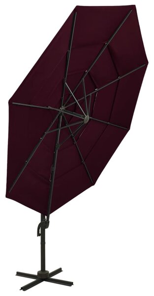 Vrtni suncobran s 4 razine i aluminijskim stupom 3 x 3 m bordo - Crvena / N/A