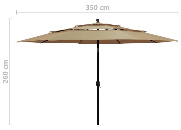 Vrtni suncobran s 3 razine i aluminijskim stupom 3,5m smeđesivi - Tupe / 3.5 m