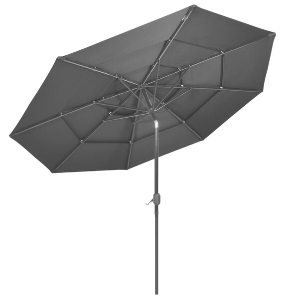 Vrtni suncobran s 3 razine i aluminijskim stupom 3 m antracit - Antracitno siva / 3 m