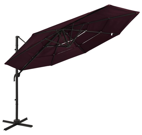 Vrtni suncobran s 4 razine i aluminijskim stupom 3 x 3 m bordo - Crvena / N/A