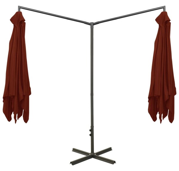 Dvostruki vrtni suncobran s čeličnim stupom 600x300 cm terakota - Smeđa / N/A