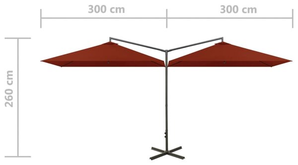 Dvostruki vrtni suncobran s čeličnim stupom 600x300 cm terakota - Smeđa / N/A