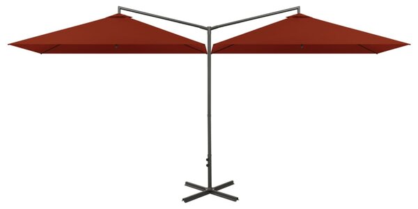 Dvostruki vrtni suncobran s čeličnim stupom 600x300 cm terakota - Smeđa / N/A