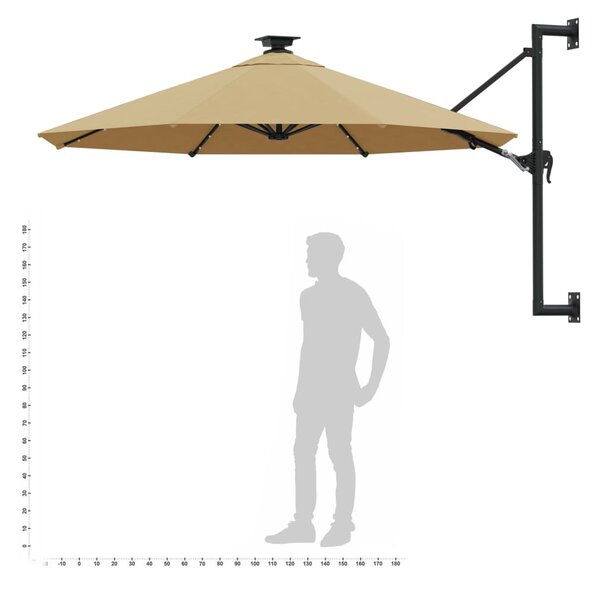 Zidni vrtni suncobran s LED svjetlima 300 cm smeđesivi - Tupe / N/A