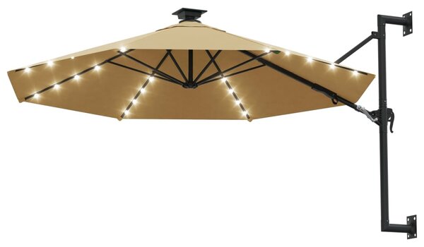 Zidni vrtni suncobran s LED svjetlima 300 cm smeđesivi - Tupe / N/A