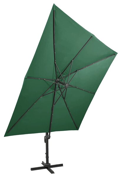 Konzolni vrtni suncobran sa stupom i LED svjetlom 300 cm zeleni - Zelena / Default