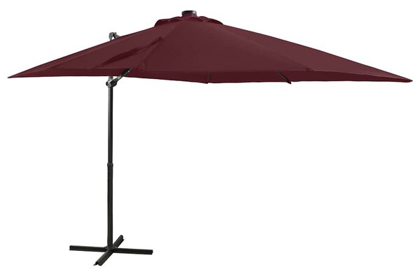 Konzolni vrtni suncobran sa stupom i LED svjetlima 250 cm bordo - Crvena / 250 cm