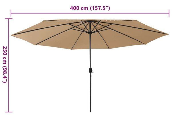 Vrtni suncobran s LED svjetlima 400 cm smeđesivi - Tupe / N/A