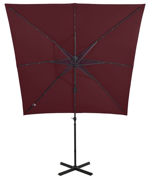 Konzolni vrtni suncobran sa stupom i LED svjetlima 250 cm bordo - Crvena / 250 cm