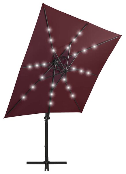 Konzolni vrtni suncobran sa stupom i LED svjetlima 250 cm bordo - Crvena / 250 cm