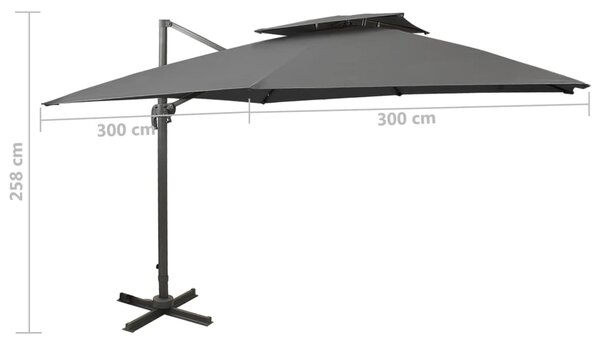 Konzolni vrtni suncobran s dvostrukim vrhom 300x300 cm antracit - Antracitno siva / 300 x 300 cm