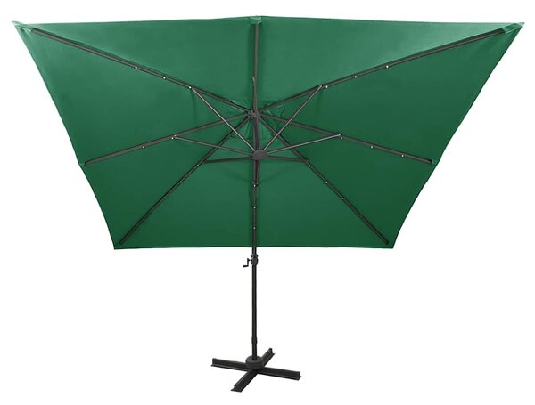 Konzolni vrtni suncobran sa stupom i LED svjetlom 300 cm zeleni - Zelena / Default