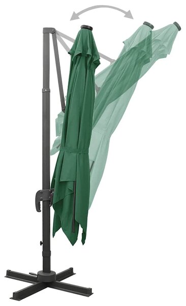 Konzolni vrtni suncobran sa stupom i LED svjetlom 300 cm zeleni - Zelena / Default